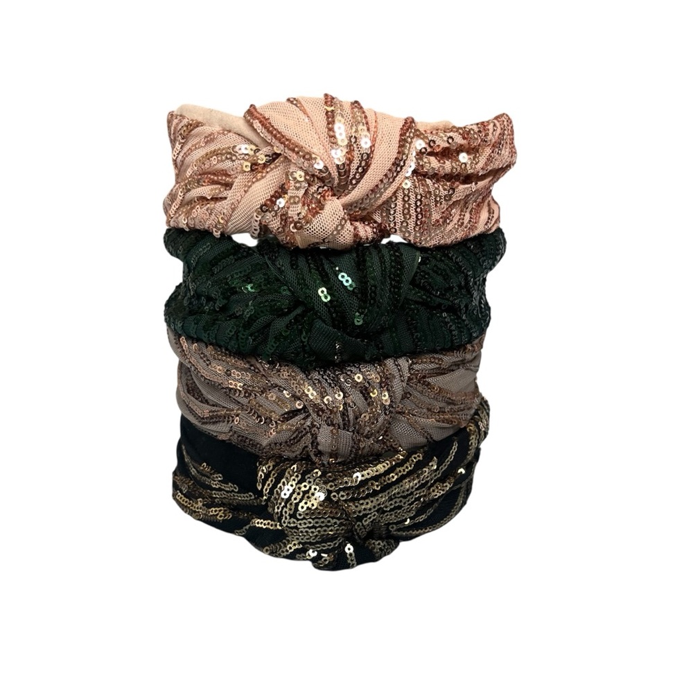 NWOT Anthropologie Sequin Embellished Headbands, - Black, Green, Brown & Pink